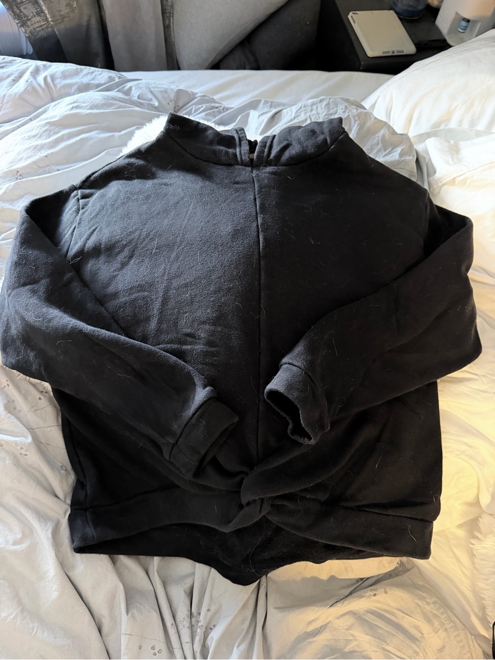 Zella Black Crewneck Pullover with Subtle Twist Hem